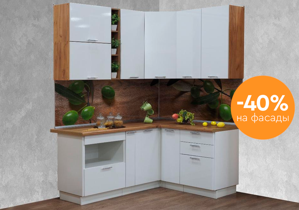 Модульная кухня Ксения (белый глянец) 1,75м / 1,4м