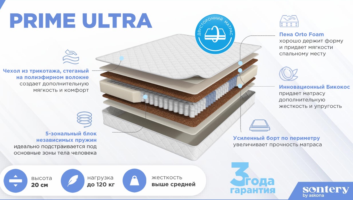 200*080 Prime Ultra Матрас (средняя, СП, ask)